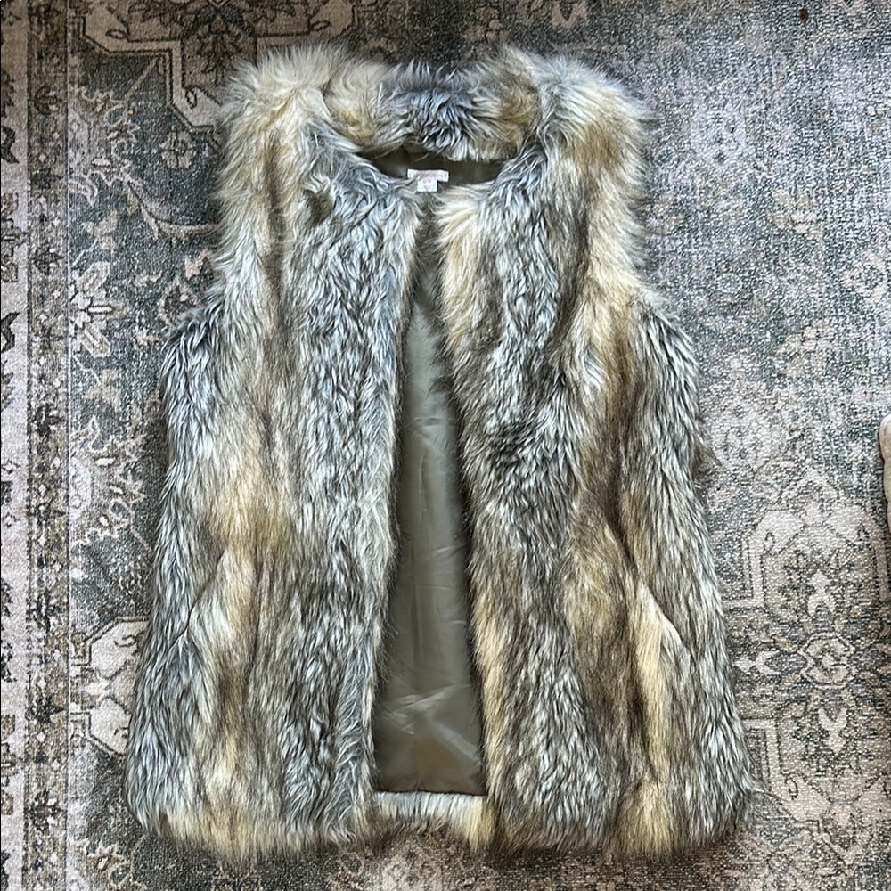 Women's Faux Fur Vest - Gray and Cream
